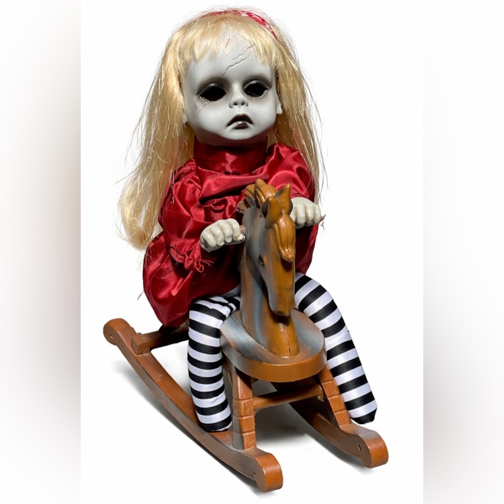 Creepy Haunted Rocking Horse Doll Halloween Animated Prop Gothic Horror Decor